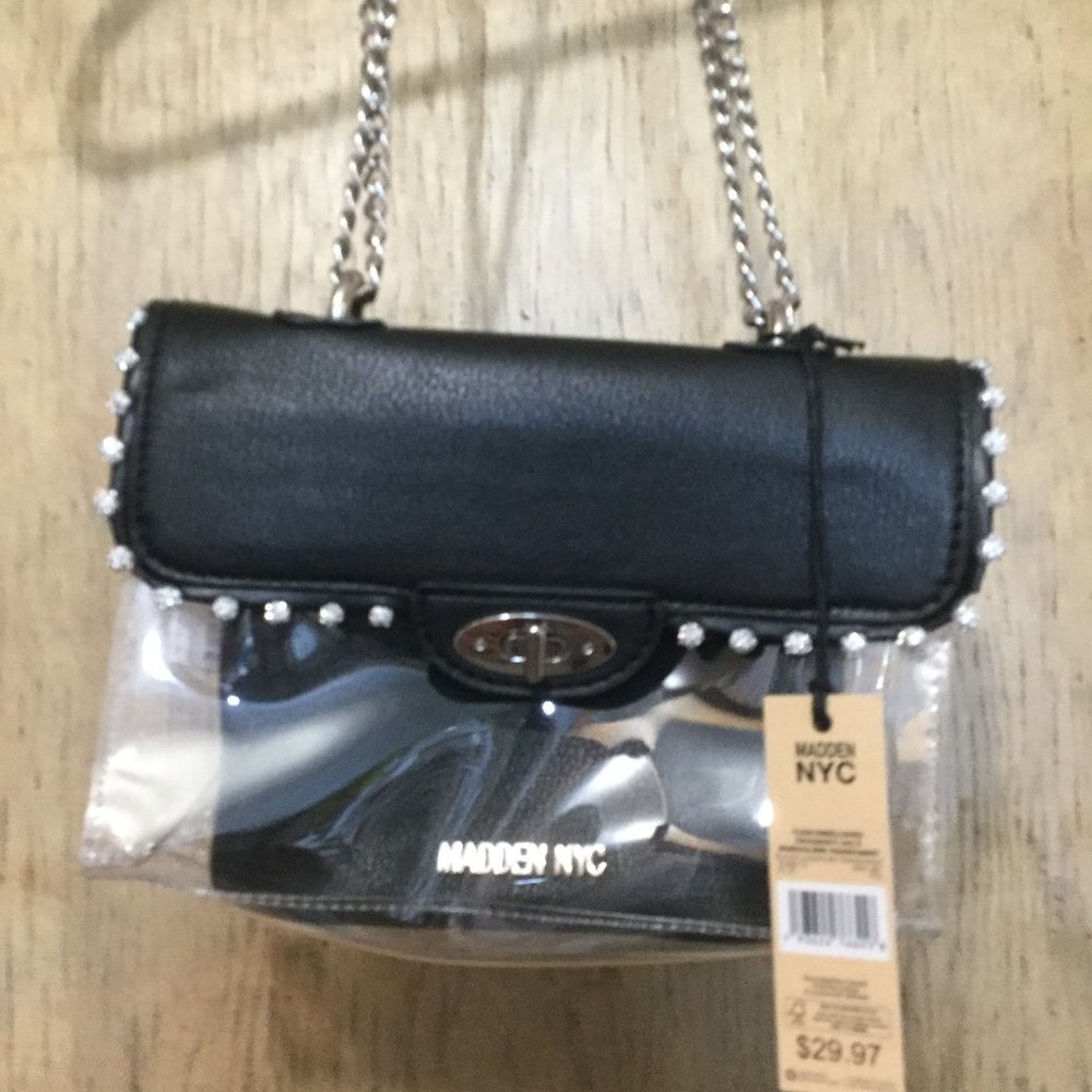 NWT Madden NYC clear PVC purse with chain strap and matching zip coin  purse